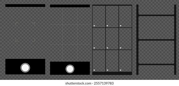 Smartphone camera interface with photo and gallery, viewfinder, and focus. Transparent mockup with grid, capture button, and 4K digital display.