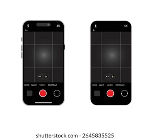 Smartphone Camera Interface Vector – Viewfinder, Grid, Focus and Record Buttons for Photo and Video | Mobile App UI Screen Icons.