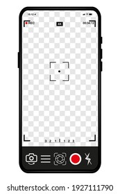 Smartphone camera interface. Video and photo recording of mobile applications, application for displaying the phone on the screen, viewfinder  the black screen, interface buttons.Vector illustration
