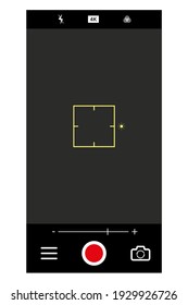 Smartphone camera interface. Video and photo recording of mobile applications, application for displaying the phone on the screen, viewfinder  the black screen, interface buttons.Vector illustration
