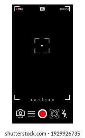 Smartphone camera interface. Video and photo recording of mobile applications, application for displaying the phone on the screen, viewfinder  the black screen, interface buttons.Vector illustration
