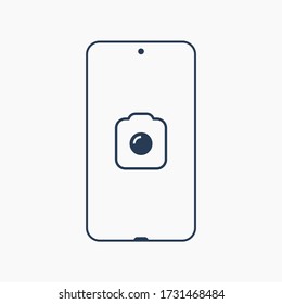 Smartphone camera line vector icon. Photo symbol. Phone lens silhouette icons set for web design. Tablet photographing flat icon for app design. Modern gadget shutter sign minimal flat linear icons