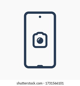 Icono vector de línea de la cámara Smartphone. Símbolo de foto. Iconos de silueta de lente de teléfono establecidos para el diseño web. Tablet fotografiando icono plano para el diseño de aplicaciones. Signo de obturador moderno gadget iconos lineales planos mínimos