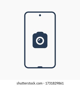 Smartphone with camera line vector icon. Photo symbol. Phone lens silhouette icons for web design. Tablet photographing flat icon for app design. Modern gadget shutter sign minimal flat linear icons