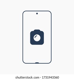 Smartphone with camera line vector icon. Photo symbol. Phone lens silhouette icons for web design. Tablet photographing flat icon for app design. Modern gadget shutter sign minimal flat linear icons
