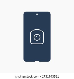 Smartphone with camera line vector icon. Photo symbol. Phone lens silhouette icons for web design. Tablet photographing flat icon for app design. Modern gadget shutter sign minimal flat linear icons