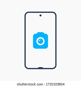 Smartphone with camera line vector icon. Photo symbol. Phone lens silhouette icons for web design. Tablet photographing flat icon for app design. Modern gadget shutter sign minimal flat linear icons