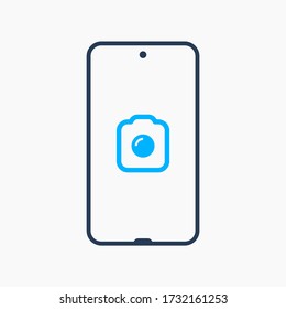 Smartphone with camera line vector icon. Photo symbol. Phone lens silhouette icons for web design. Tablet photographing flat icon for app design. Modern gadget shutter sign minimal flat linear icons