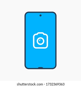 Smartphone camera line vector icon. Photo symbol. Phone lens silhouette icons set for web design. Tablet photographing flat icon for app design. Modern gadget shutter sign minimal flat linear icons