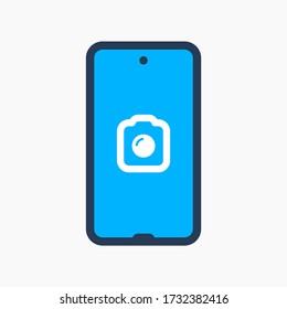 Smartphone camera line vector icon. Photo symbol. Phone lens silhouette icons set for web design. Tablet photographing flat icon for app design. Modern gadget shutter sign minimal flat linear icons