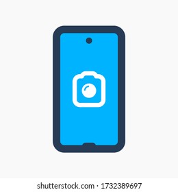 Smartphone camera line vector icon. Photo symbol. Phone lens silhouette icons set for web design. Tablet photographing flat icon for app design. Modern gadget shutter sign minimal flat linear icons