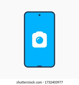 Smartphone camera line vector icon. Photo symbol. Phone lens silhouette icons set for web design. Tablet photographing flat icon for app design. Modern gadget shutter sign minimal flat linear icons