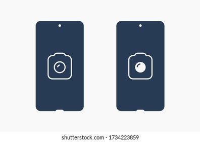 Smartphone camera line vector icon. Photo symbol. Phone lens silhouette icons set for web design. Tablet photographing flat icon for app design. Modern gadget shutter sign minimal flat linear icons