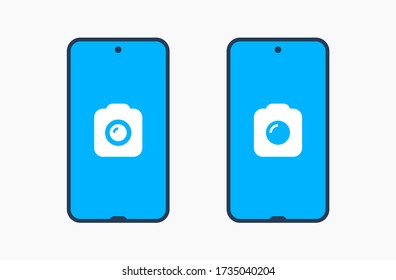 Smartphone camera line vector icon. Photo symbol. Phone lens silhouette icons set for web design. Tablet photographing flat icon for app design. Modern gadget shutter sign minimal flat linear icons