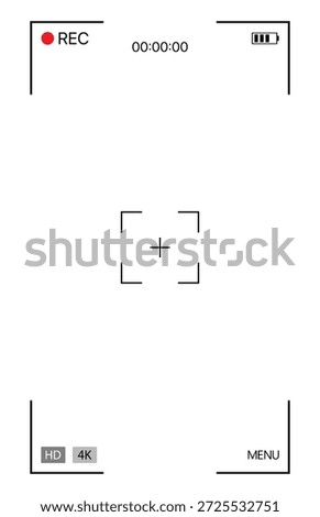 Smartphone camera portrait frame. Video recording screen viewfinder overlay, Clean transparent vector illustration