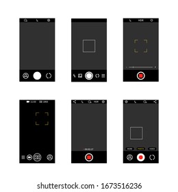 Smartphone camera screen interface. Modern social media mobile application ui photo frame design, camera settings buttons vector screening template