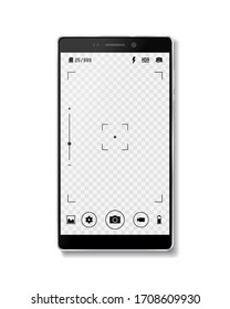 Smartphone with camera viewfinder. Focusing screen of the camera. Viewfinder camera recording. Vector template for your design.