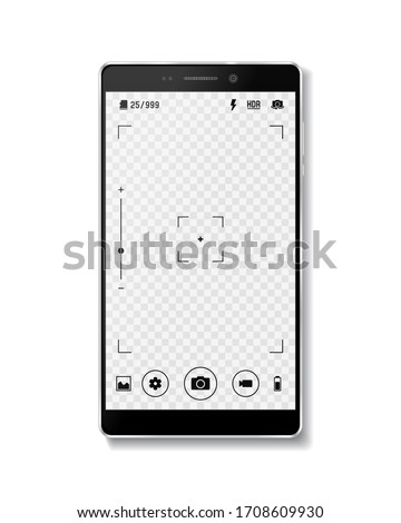Smartphone with camera viewfinder. Focusing screen of the camera. Viewfinder camera recording. Vector template for your design.