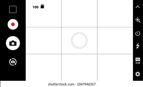 Smartphone camera viewfinder. Template focusing screen of the camera. Viewfinder camera recording. Video screen on a black background. vector illustration