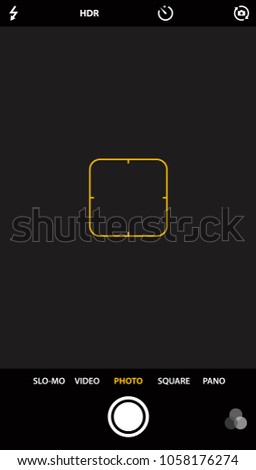 Smartphone camera viewfinder. Template focusing screen of the camera. Viewfinder camera recording. Video screen on a black background. vector illustration