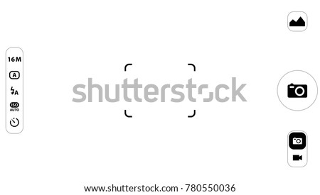 Smartphone camera viewfinder. Template focusing screen of the camera. Viewfinder camera recording. Video screen on a black background. vector illustration