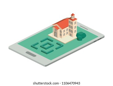 smartphone with camp and building isometric