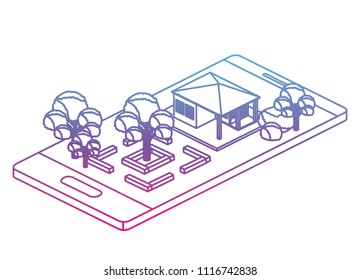 smartphone with camp and building isometric
