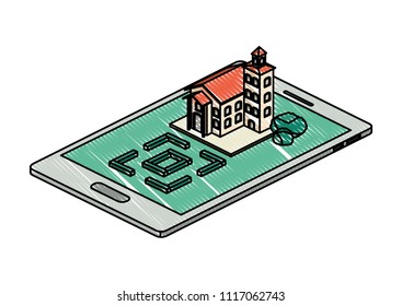 smartphone with camp and building isometric