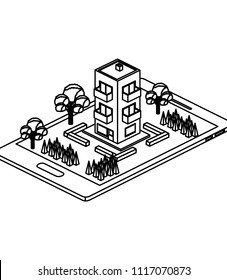 smartphone with camp and building isometric