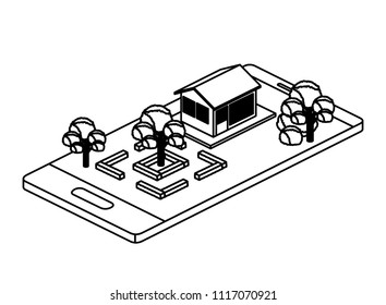 smartphone with camp and building isometric