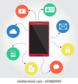 Smartphone can do everything, business, finance or entertainment. Social media concept. Flat design