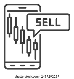 Smartphone con el icono del concepto de los movimientos del Precio del Vector del gráfico de vela o estilo del contorno del Iniciar sesión