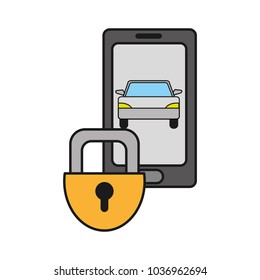 smartphone with car and close padlock security