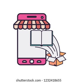 smartphone with cardboard box and book