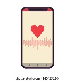 smartphone with cardiac frequency app and isolated symbols vector illustration graphic design