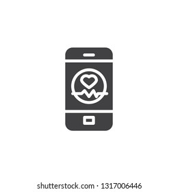 Smartphone with cardio app vector icon. filled flat sign for mobile concept and web design. Mobile cardiogram glyph icon. Mobile Healthcare symbol, logo illustration. Pixel perfect vector graphics