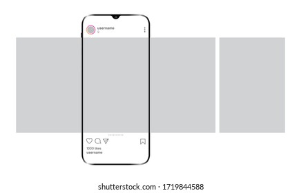 Smartphone With Carousel Interface Post On Social Network. Mockup Of The Mobile Application On The Screen Of A Realistic Smartphone.
