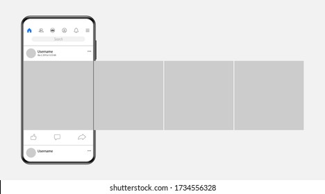Smartphone with carousel interface post on social network. Smartphone with carousel interface post on social network.