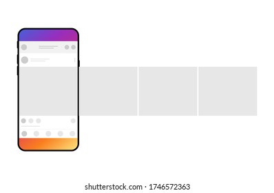 Smartphone with carousel interface post on social network. Minimal design. Vector illustration. 