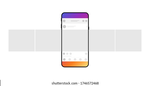 Smartphone with carousel interface post on social network. Minimal design. Vector illustration. 