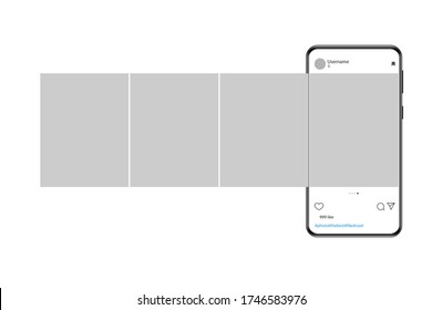 Smartphone with carousel interface post on social network. Vector illustration. 