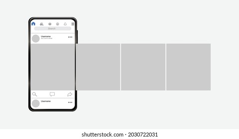 Smartphone with carousel interface post on social network. Vector illustration