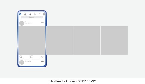 Smartphone with carousel interface post on social network. Vector illustration