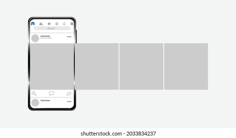 Smartphone with carousel interface post on social network. Vector illustration