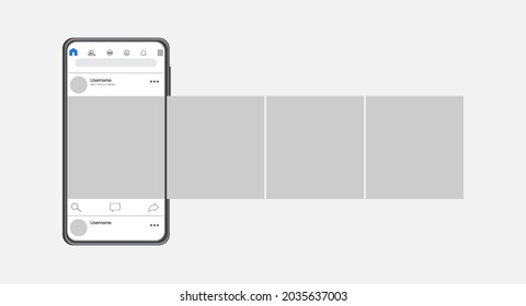 Smartphone with carousel interface post on social network. Vector illustration