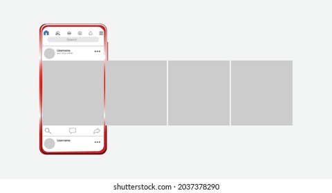 Smartphone with carousel interface post on social network. Vector illustration