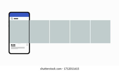 Smartphone with a carousel interface post in a social network, vector graphics isolated on a white background