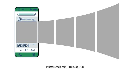 Smartphone carousel interface with social network. Template vector.