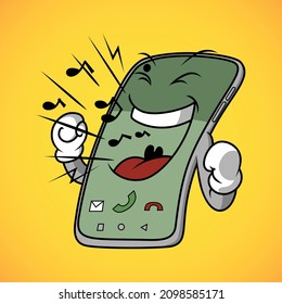Smartphone cartoon character with ringing pose