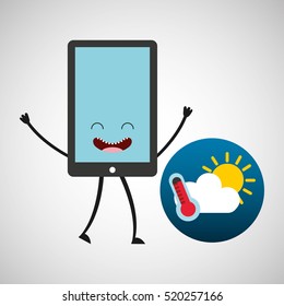 smartphone cartoon with weather forecast application vector illustration eps 10